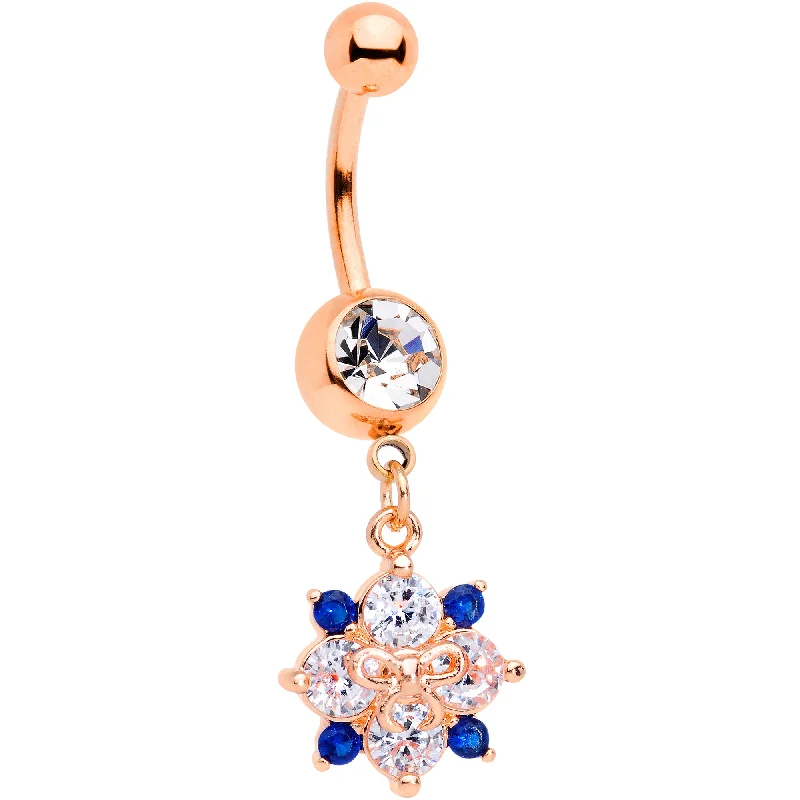 Sparkling Belly Rings for Chic Fashion -Clear Blue CZ Gem Rose Gold Tone Bow Star Dangle Belly Ring Sparkling Belly Rings for Chic Fashion -Clear Blue CZ Gem Rose Gold Tone Bow Star Dangle Belly Ring