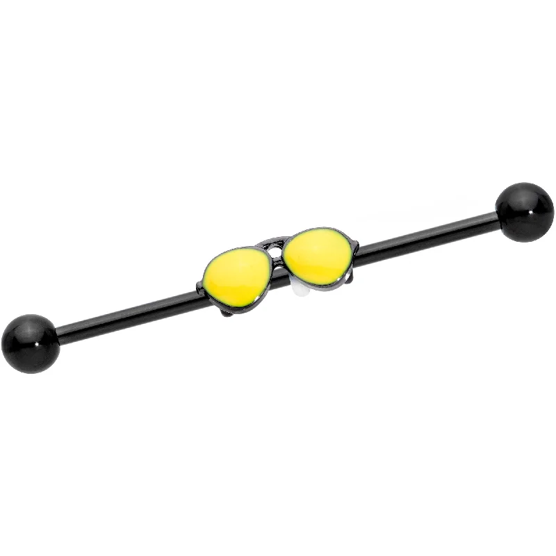Women's Earrings – Elegant Designs for Every Personality--14 Gauge Black Yellow Aviator Sunglasses Industrial Barbell 38mm Women's Earrings – Elegant Designs for Every Personality--14 Gauge Black Yellow Aviator Sunglasses Industrial Barbell 38mm