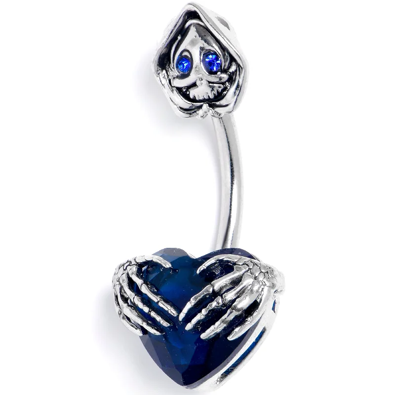 Trendy Belly Rings for Bold Style -Blue Gem Grim Reaper Heart Double Mount Belly Ring Trendy Belly Rings for Bold Style -Blue Gem Grim Reaper Heart Double Mount Belly Ring