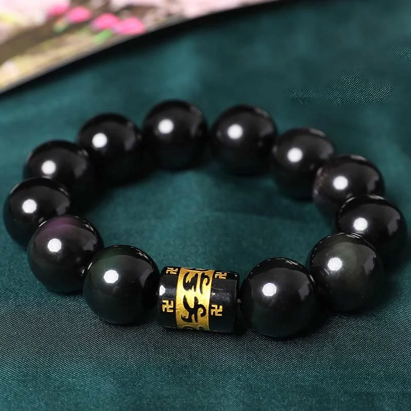 Men's Personalized Cuff Bracelets-Buddha Stones Rainbow Obsidian Om Mani Padme Hum Swastika Positive Bracelet Men's Personalized Cuff Bracelets-Buddha Stones Rainbow Obsidian Om Mani Padme Hum Swastika Positive Bracelet