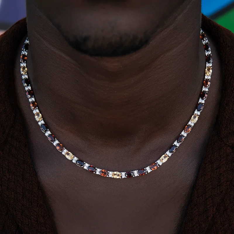 Exclusive Men's Necklaces & Pendants for the Modern Gentleman-Multicolor Mixed Oval Cut Tennis Tonal Brown Stones Chain- 5mm Exclusive Men's Necklaces & Pendants for the Modern Gentleman-Multicolor Mixed Oval Cut Tennis Tonal Brown Stones Chain- 5mm