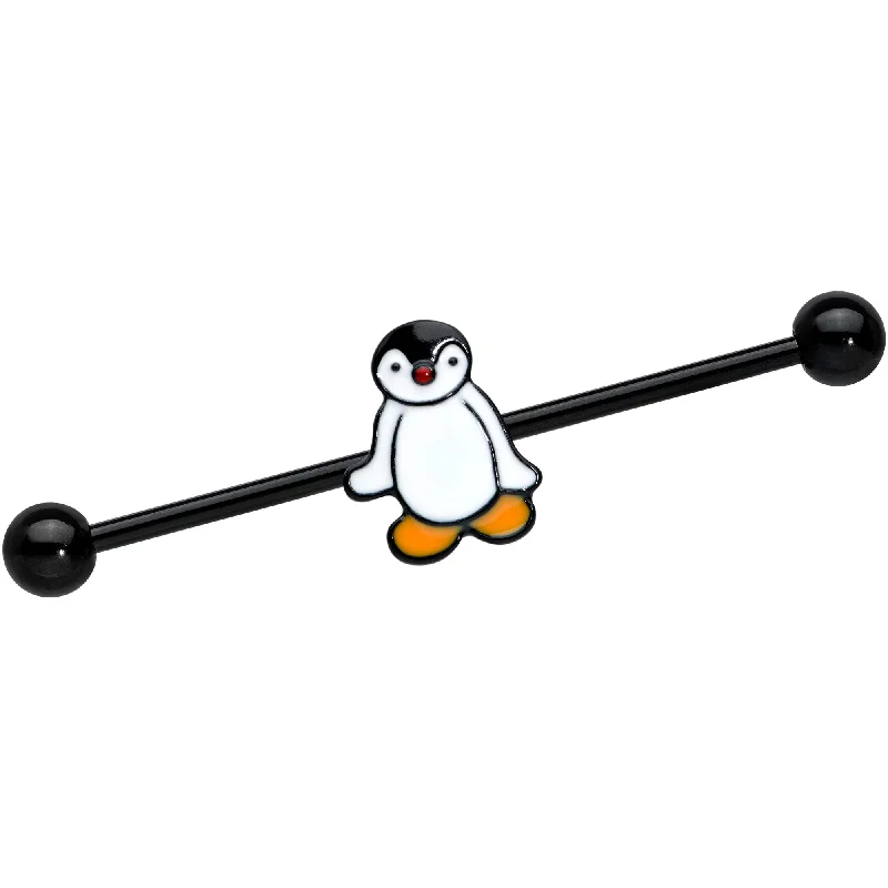 Women's Earrings – Elegant Designs for Every Personality--14 Gauge Black Baby Penguin Industrial Barbell 38mm