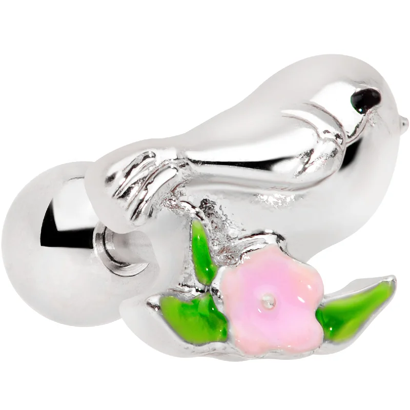 Women's Earrings – Elegant Designs for Every Personality--16 Gauge 1/4 Bird Pink Flower Cartilage Tragus Women's Earrings – Elegant Designs for Every Personality--16 Gauge 1/4 Bird Pink Flower Cartilage Tragus