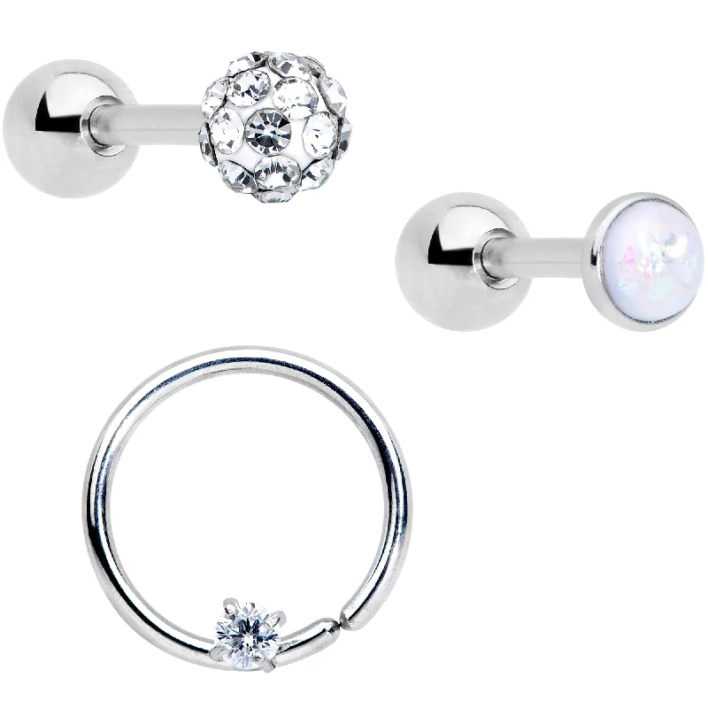 Women's Earrings – Elegant Designs for Every Personality--16 Gauge 1/4 5/16 Clear CZ Gem Cartilage Tragus Earring Set of 3