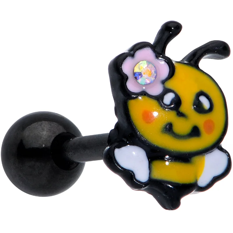 Women's Earrings – Elegant Designs for Every Personality--16 Gauge 1/4 Aurora Gem Black Yellow Happy Bee Cartilage Tragus