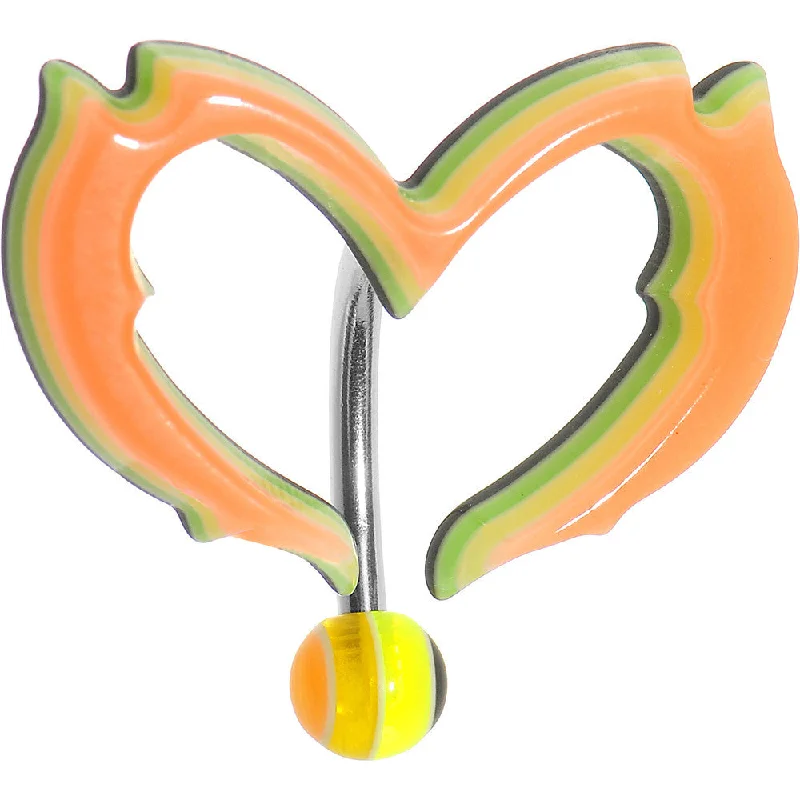Trendy Belly Rings with Elegant Shine -Orange Acrylic Multi Layered Tribal Heart Top Mount Belly Ring Trendy Belly Rings with Elegant Shine -Orange Acrylic Multi Layered Tribal Heart Top Mount Belly Ring