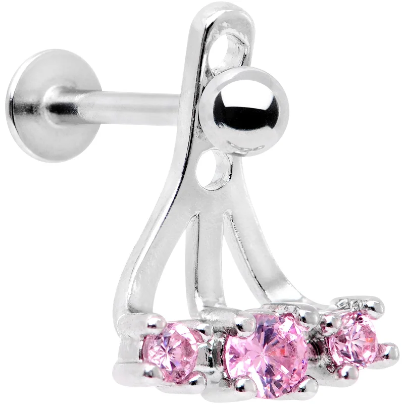 Women's Earrings – Elegant Designs for Every Personality--Pink Gem Triplet Fan Dangle Cartilage Tragus Helix Piercing