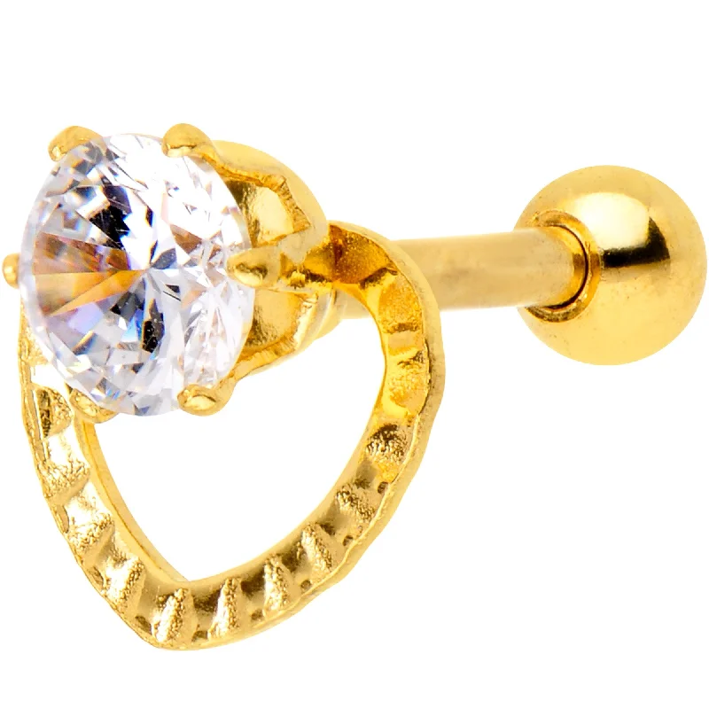 Women's Earrings – Elegant Designs for Every Personality--Clear CZ Gem Gold Tone IP Valentine Heart Cartilage Tragus Piercing