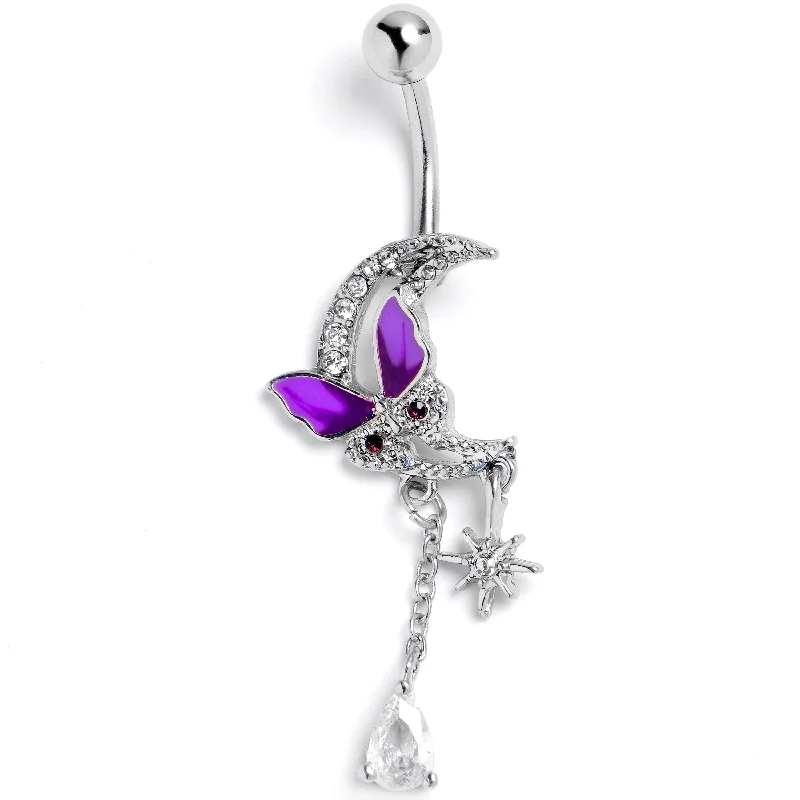 Designer Belly Rings with Elegant Style -Clear Gem Butterfly Purple Beauty Dangle Belly Ring Designer Belly Rings with Elegant Style -Clear Gem Butterfly Purple Beauty Dangle Belly Ring
