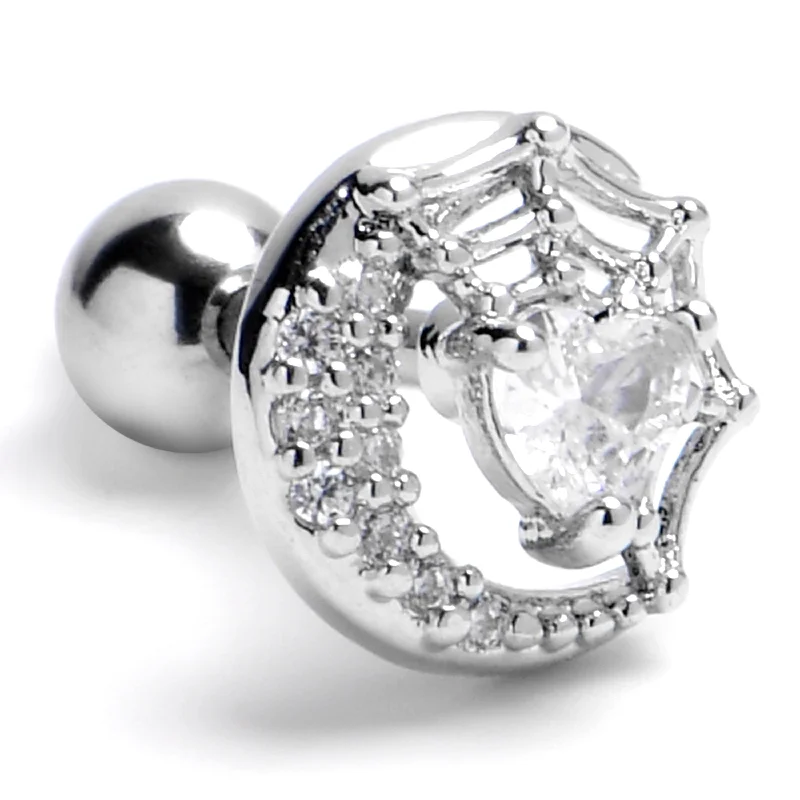 Women's Earrings – Elegant Designs for Every Personality--16 Gauge 1/4 Clear Gem Heart Moon Web Cartilage Tragus Earring Women's Earrings – Elegant Designs for Every Personality--16 Gauge 1/4 Clear Gem Heart Moon Web Cartilage Tragus Earring