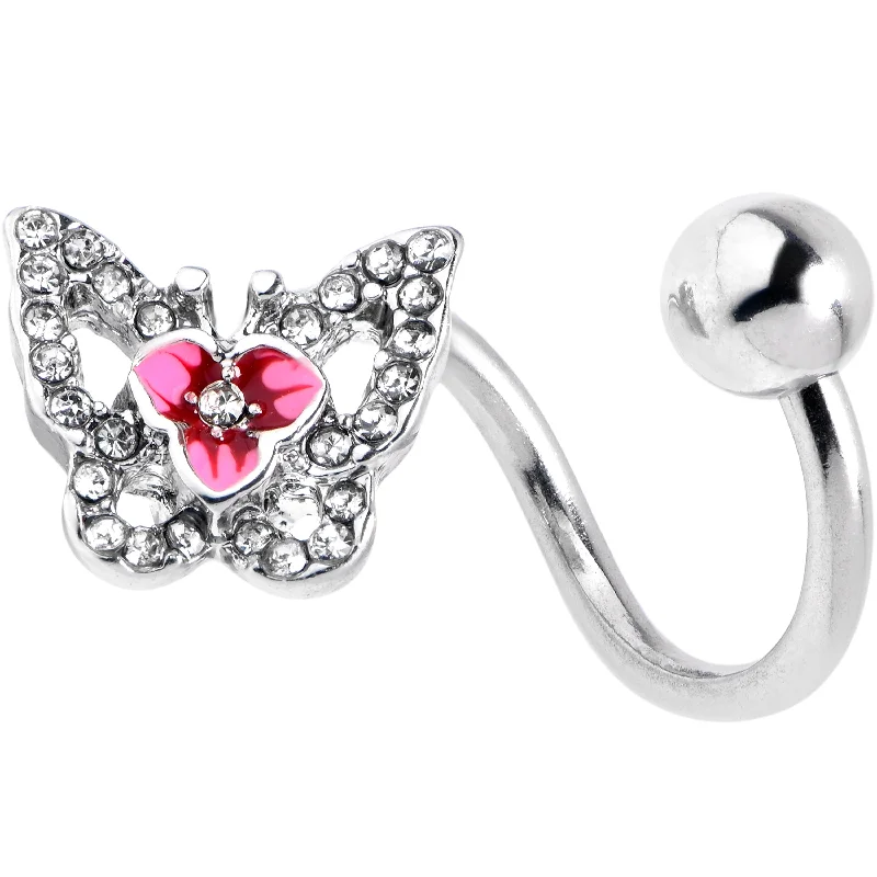 Beautiful Belly Rings with Shiny Stones -Clear Gem Fabulous Butterfly Pink Spiral Twister Belly Ring Beautiful Belly Rings with Shiny Stones -Clear Gem Fabulous Butterfly Pink Spiral Twister Belly Ring