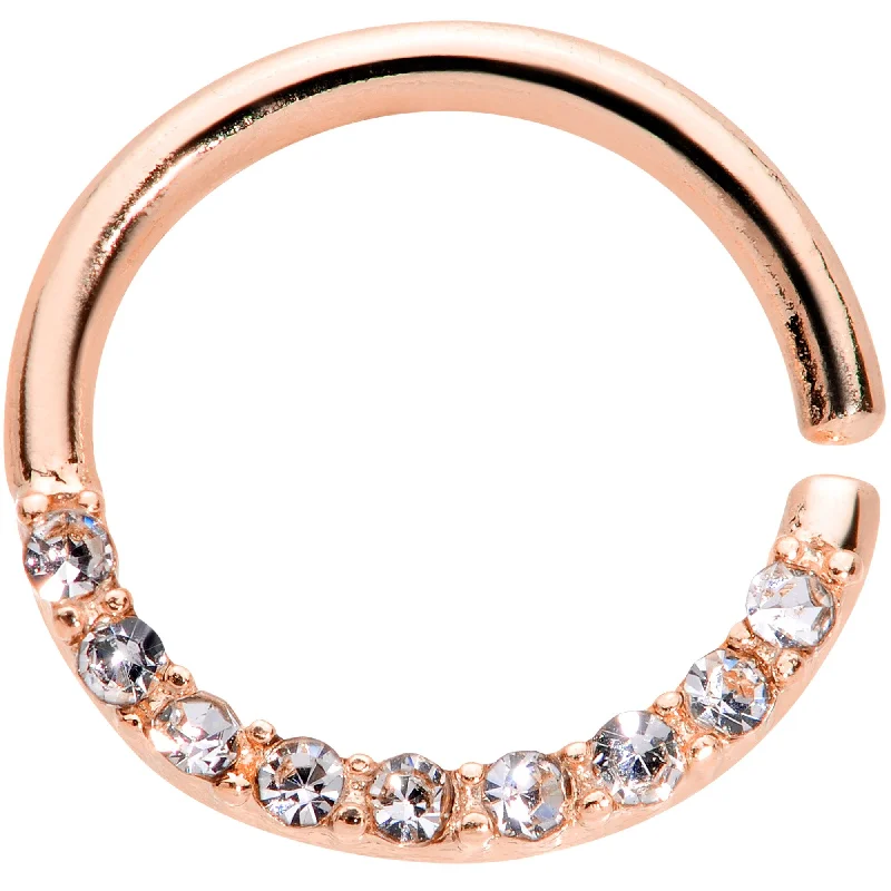 Women's Earrings – Elegant Designs for Every Personality--16 Gauge 5/16 Clear Gem Rose Gold Tone Elegance Seamless Circular Ring
