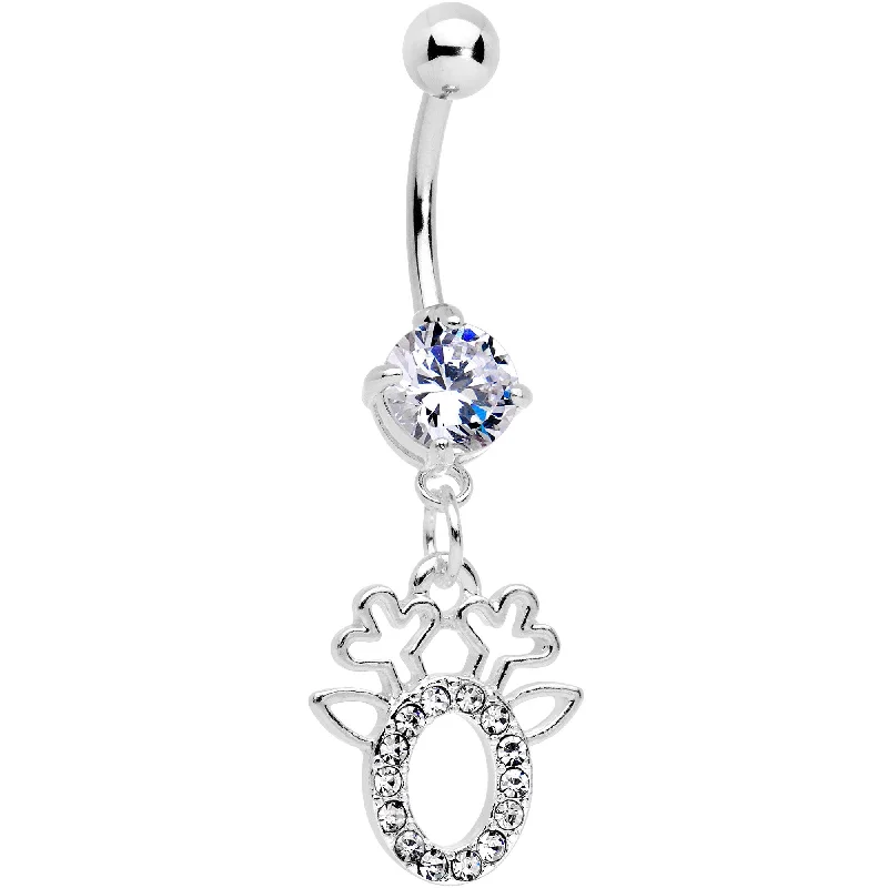 Belly Rings with Silver and Gold Detailing -Clear Gem Encrusted Christmas Reindeer Dangle Belly Ring Belly Rings with Silver and Gold Detailing -Clear Gem Encrusted Christmas Reindeer Dangle Belly Ring