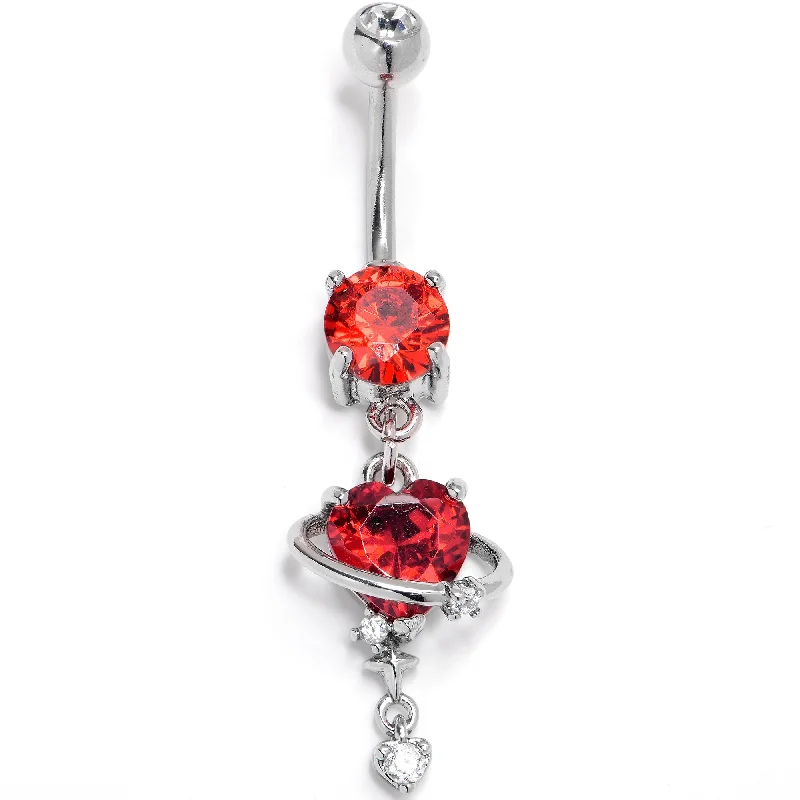 Belly Rings with Unique Shape for Stylish Piercings -Red Clear CZ Gem Starry Heart Dangle Belly Ring