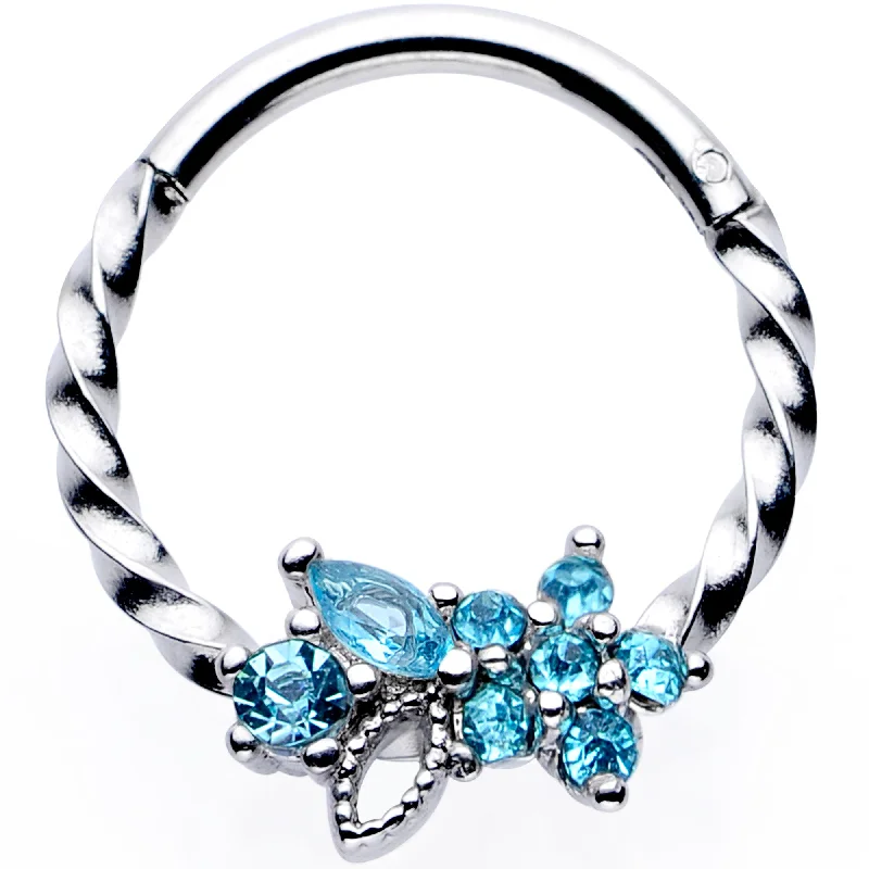 Lightweight Nose Rings -16 Gauge 3/8 Aqua Gem Star Twisted Hinged Segment Ring