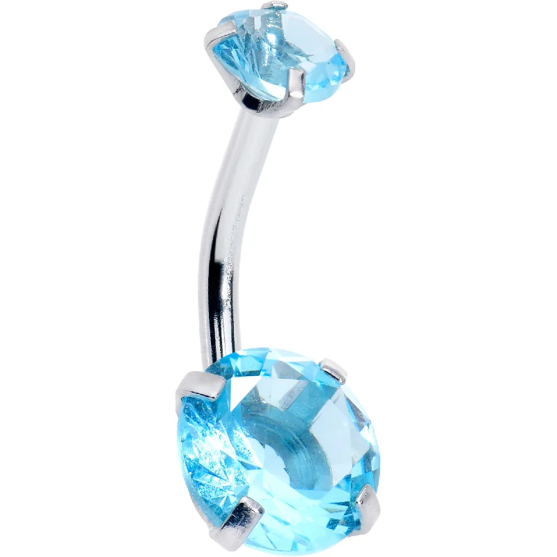 Comfortable Belly Rings for Sensitive Piercings -Aqua Blue Gem March Birthstone Double Mount Belly Ring Comfortable Belly Rings for Sensitive Piercings -Aqua Blue Gem March Birthstone Double Mount Belly Ring