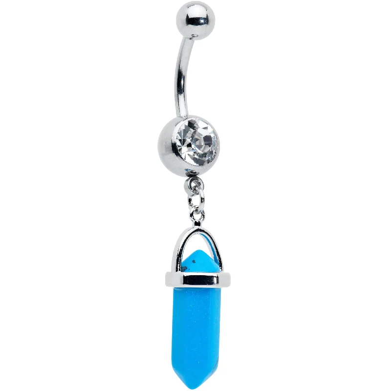 Unique Belly Rings with Sparkling Features -Clear Gem Turquoise Obelisk Dangle Belly Ring Unique Belly Rings with Sparkling Features -Clear Gem Turquoise Obelisk Dangle Belly Ring