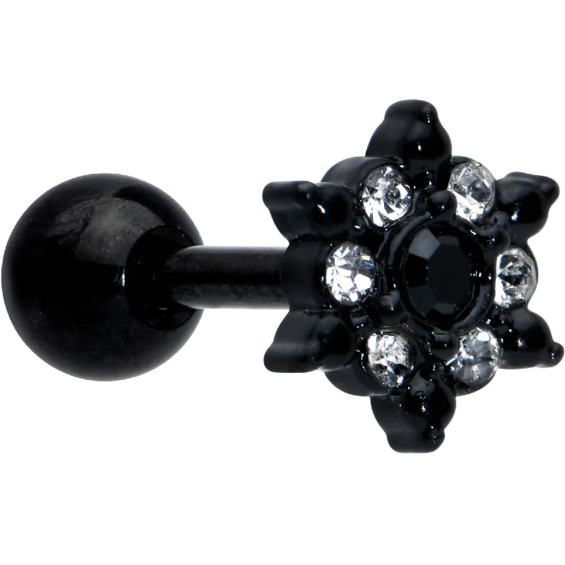 Women's Earrings – Elegant Designs for Every Personality--16 Gauge 1/4 Clear CZ Gem Black Abstract Sun Cartilage Tragus Earring