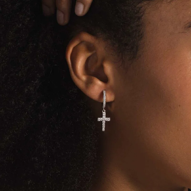 Women's Earrings – Elegant Designs for Every Personality--Diamond Cross Hoop Earrings in White Gold