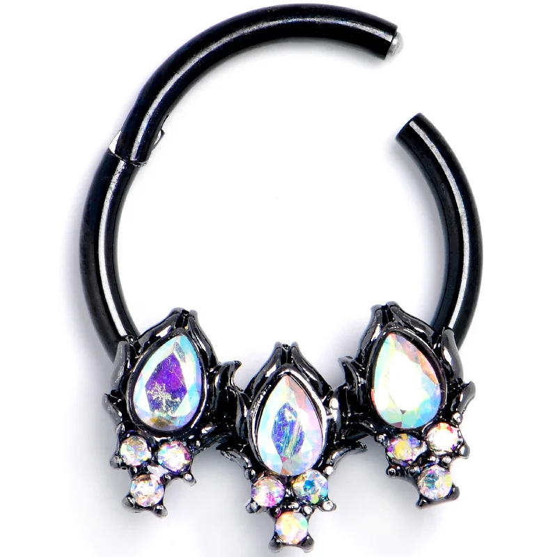 Women's Earrings – Elegant Designs for Every Personality--16 Gauge 3/8 Aurora Gem Black Dream Drops Hinged Segment Ring