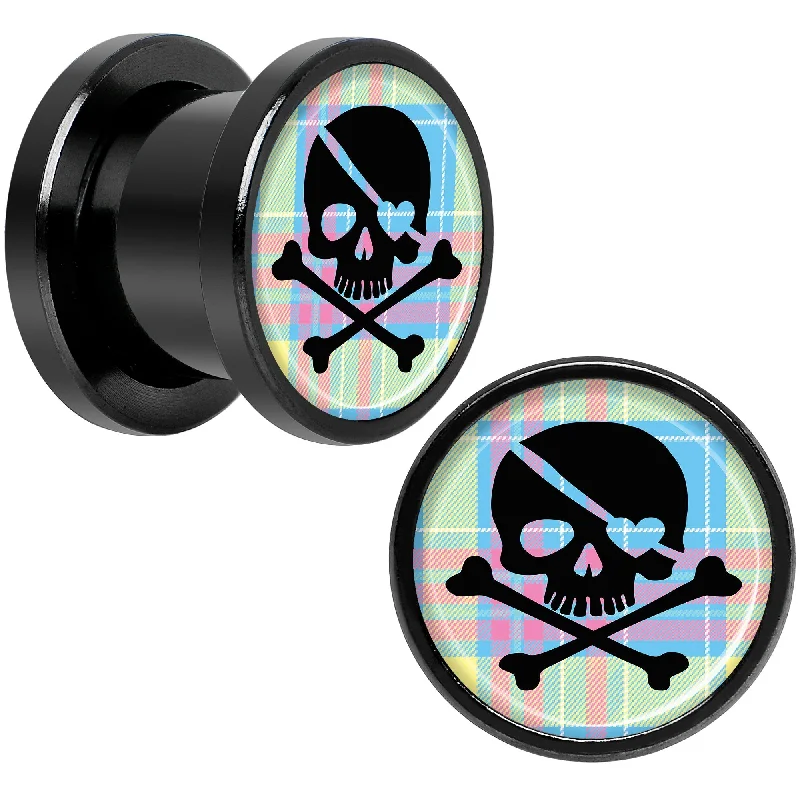Women's Earrings – Elegant Designs for Every Personality--Pink Green Plaid Heart Skull Black Screw Fit Plug Set 00 Gauge Women's Earrings – Elegant Designs for Every Personality--Pink Green Plaid Heart Skull Black Screw Fit Plug Set 00 Gauge
