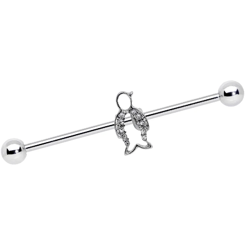 Women's Earrings – Elegant Designs for Every Personality--Clear Gem Hollow Penguin Industrial Barbell 38mm Women's Earrings – Elegant Designs for Every Personality--Clear Gem Hollow Penguin Industrial Barbell 38mm