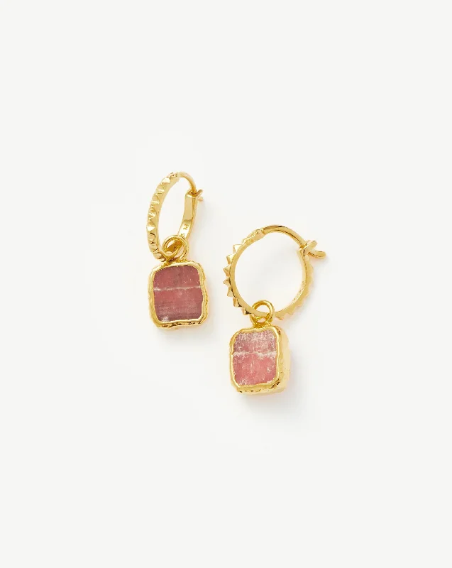 Women's Earrings – Elegant Designs for Every Personality--Mini Pyramid Charm Hoop Earrings | 18k Gold Vermeil/Rhodochrosite Women's Earrings – Elegant Designs for Every Personality--Mini Pyramid Charm Hoop Earrings | 18k Gold Vermeil/Rhodochrosite