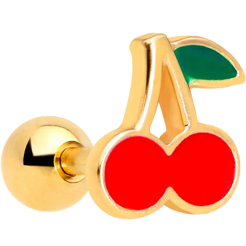 Women's Earrings – Elegant Designs for Every Personality--16 Gauge 1/4 Gold Tone Charming Cherries Cartilage Tragus