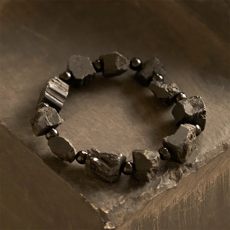 Men's Bracelet Sets for Stylish Looks-Buddha Stones Black Tourmaline Irregular Stone Positive Bracelet Men's Bracelet Sets for Stylish Looks-Buddha Stones Black Tourmaline Irregular Stone Positive Bracelet