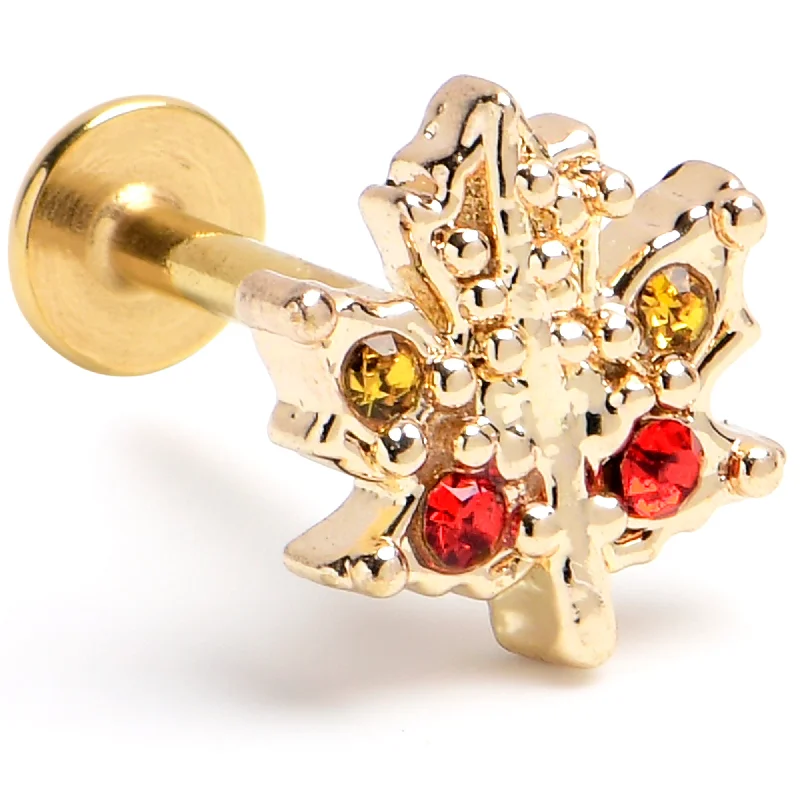 Lip Rings with Personalized Touch16 Gauge 5/16 Red Yellow Gem Gold Tone Maple Leaf Labret Monroe Tragus