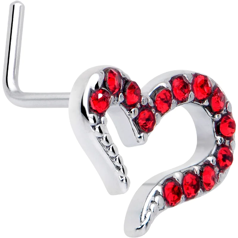 Stylish Nose Rings for Special Occasions -20 Gauge 7mm Red Gem Stylized Heart L Shape Nose Ring Stylish Nose Rings for Special Occasions -20 Gauge 7mm Red Gem Stylized Heart L Shape Nose Ring