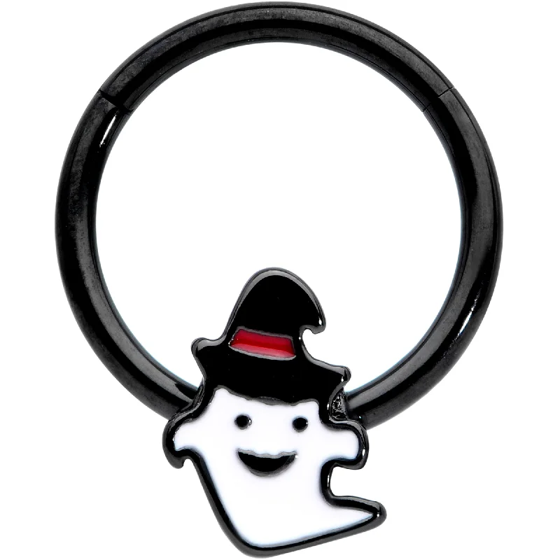 Nose Rings for Every Occasion -16 Gauge 3/8 Black Witchy Ghost Halloween Hinged Segment Ring Nose Rings for Every Occasion -16 Gauge 3/8 Black Witchy Ghost Halloween Hinged Segment Ring