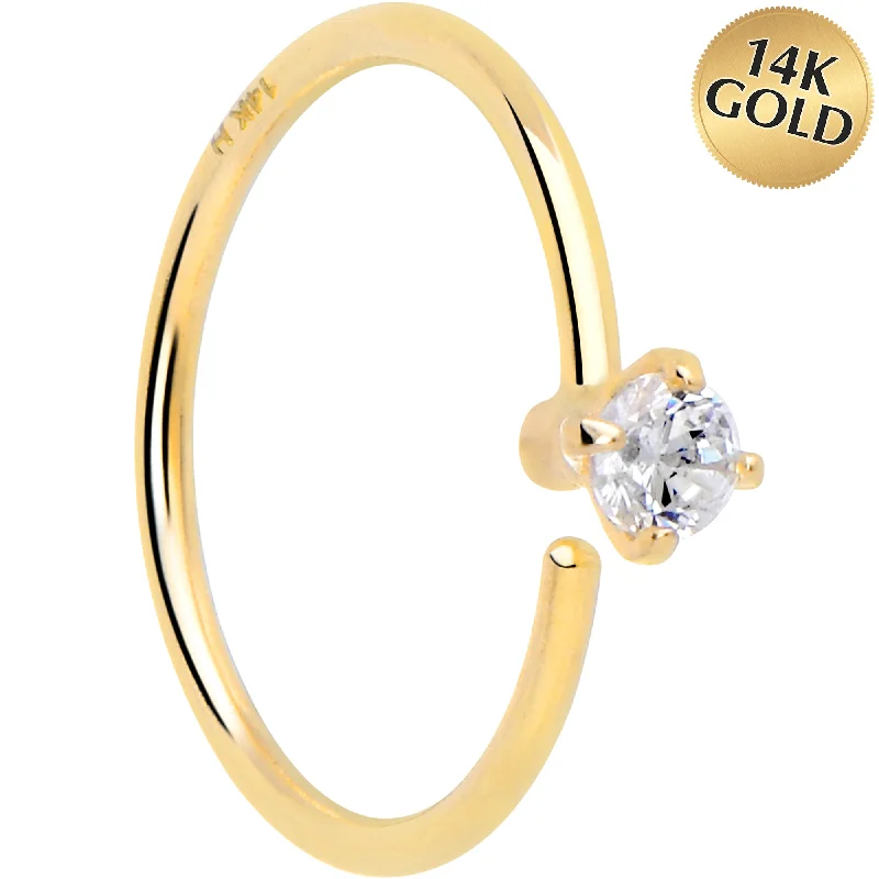 Nose Rings with Beautiful Stone Details -14k Solid Yellow Gold Bendable Nose Hoop 22 Gauge 5/16 with 2mm CZ Nose Rings with Beautiful Stone Details -14k Solid Yellow Gold Bendable Nose Hoop 22 Gauge 5/16 with 2mm CZ