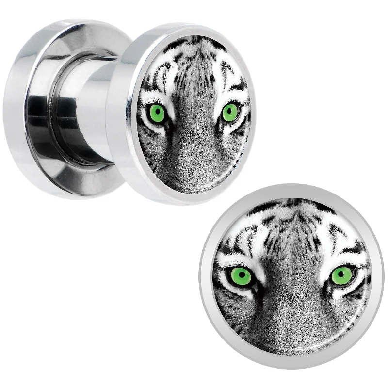 Women's Earrings – Elegant Designs for Every Personality--Black White Tiger Eyes Steel Screw Fit Plug Set 2 Gauge Women's Earrings – Elegant Designs for Every Personality--Black White Tiger Eyes Steel Screw Fit Plug Set 2 Gauge