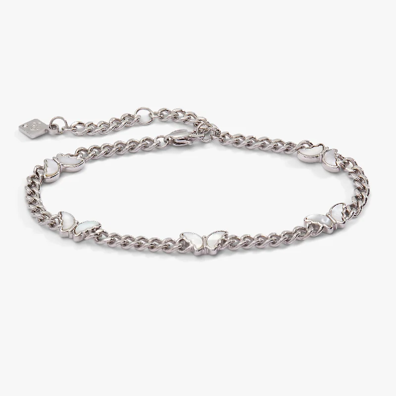 Stackable Silver Bangles for Women-Butterfly Curb Chain Bracelet