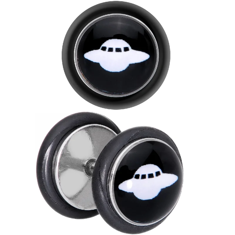 Women's Earrings – Elegant Designs for Every Personality--Black White Spaceship UFO Cheater Plug