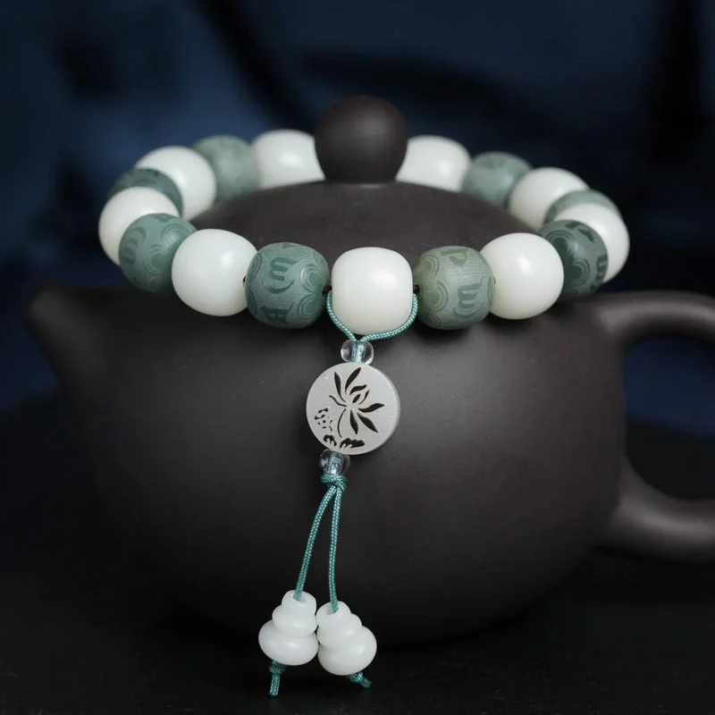 Men's Bracelets with Natural Stones-Buddha Stones White Bodhi Six True Words Protection Bracelet Men's Bracelets with Natural Stones-Buddha Stones White Bodhi Six True Words Protection Bracelet