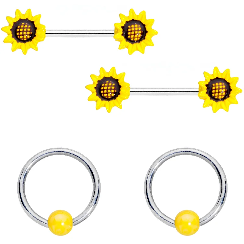 Simple Lip Rings for Everyday Glam14 Gauge 9/16 1/2 Yellow Sunflower UV BCR Barbell Nipple Ring Set of 4 Simple Lip Rings for Everyday Glam14 Gauge 9/16 1/2 Yellow Sunflower UV BCR Barbell Nipple Ring Set of 4