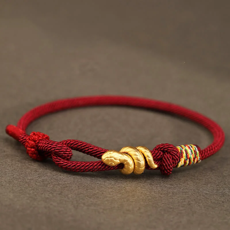 Bold Designs for Women's Bangles-Buddha Stones 999 Gold Year of the Snake Design Handmade Luck Protection Rope Braided Bracelet Bold Designs for Women's Bangles-Buddha Stones 999 Gold Year of the Snake Design Handmade Luck Protection Rope Braided Bracelet