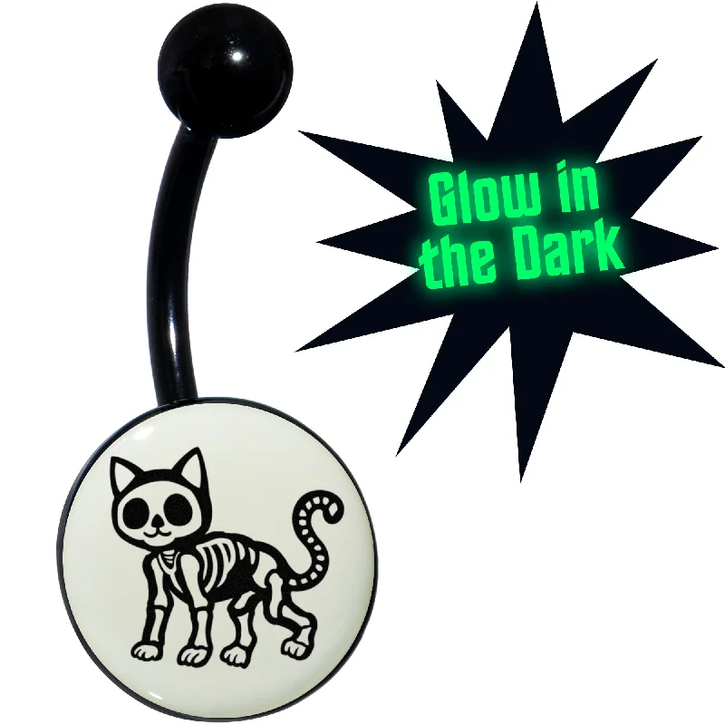 Belly Rings with Designer Finish for Exclusive Looks -Black Anodized Glow in the Dark Skeleton Kitty Cat Belly Ring Belly Rings with Designer Finish for Exclusive Looks -Black Anodized Glow in the Dark Skeleton Kitty Cat Belly Ring