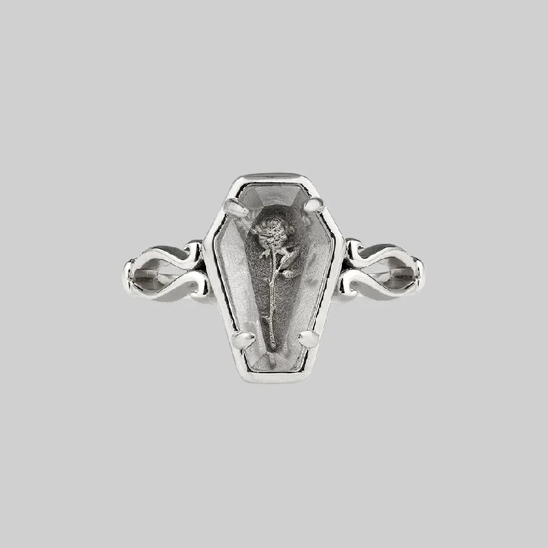 Chic Women's Rings for Fashion-Forward Looks-REBIRTH. Rose Under Glass Coffin Ring - Silver Chic Women's Rings for Fashion-Forward Looks-REBIRTH. Rose Under Glass Coffin Ring - Silver