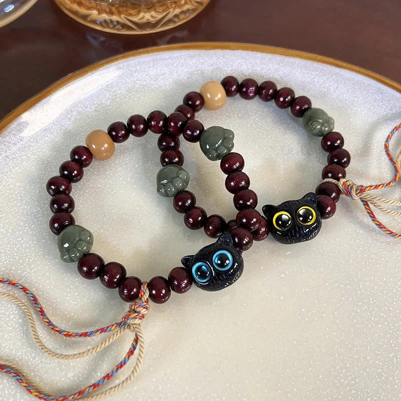 Simple Yet Elegant Bangles for Women-Buddha Stones Ebony Wood Lovely Cat Jade Paw Peace Tassel Wood Bracelet Simple Yet Elegant Bangles for Women-Buddha Stones Ebony Wood Lovely Cat Jade Paw Peace Tassel Wood Bracelet