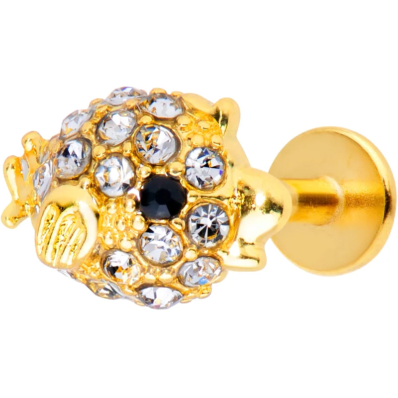 Comfortable Lip Rings for Comfort All Day16 Gauge 5/16 Clear Gem Gold Tone Fish Labret Monroe Tragus