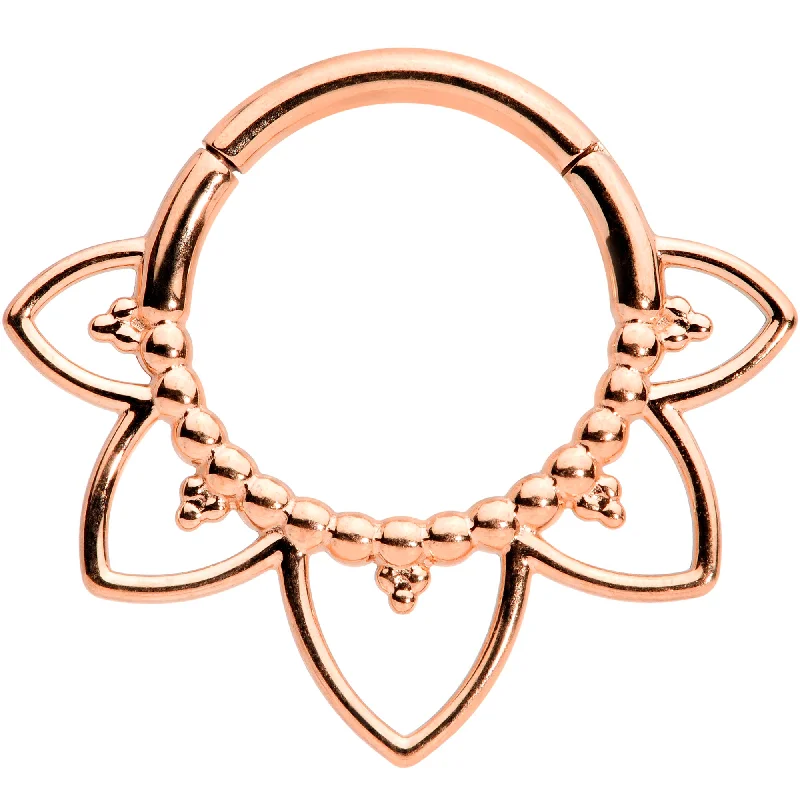 Elegant Nose Rings with Shiny Gems -16 Gauge 5/16 Rose Gold Tone Open Petal Flower Hinged Segment Ring Elegant Nose Rings with Shiny Gems -16 Gauge 5/16 Rose Gold Tone Open Petal Flower Hinged Segment Ring