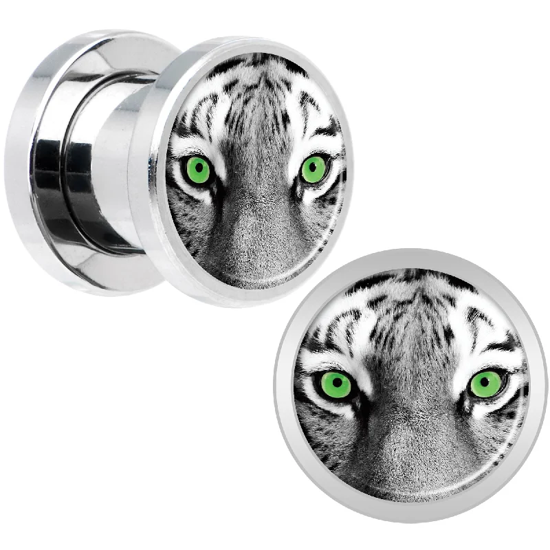 Women's Earrings – Elegant Designs for Every Personality--Black White Tiger Eyes Steel Screw Fit Plug Set 0 Gauge Women's Earrings – Elegant Designs for Every Personality--Black White Tiger Eyes Steel Screw Fit Plug Set 0 Gauge