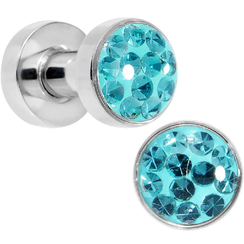 Women's Earrings – Elegant Designs for Every Personality--8 Gauge Zircon Blue Ferido Crystal Steel Screw Fit Plug Set