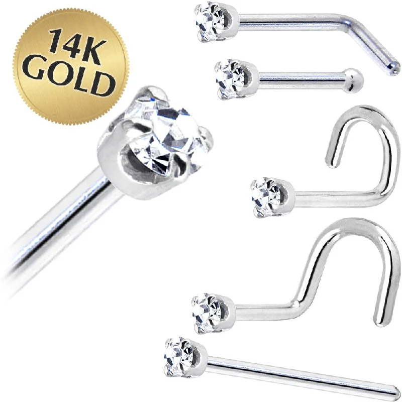 Statement Nose Rings with Elegant Accents -Solid 14KT White Gold (April) 1.5mm Genuine Diamond Nose Ring Statement Nose Rings with Elegant Accents -Solid 14KT White Gold (April) 1.5mm Genuine Diamond Nose Ring