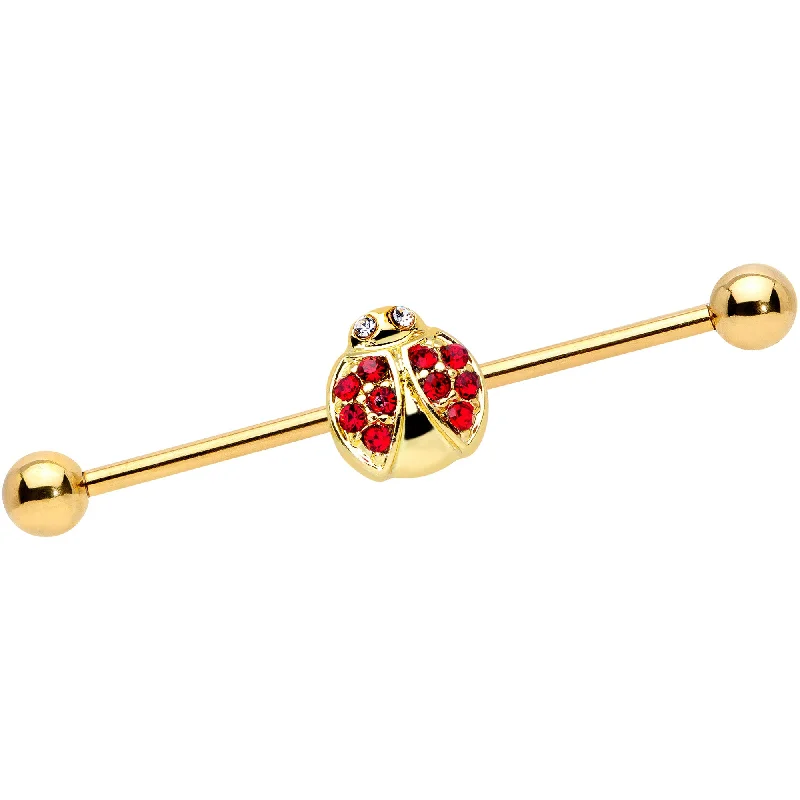 Women's Earrings – Elegant Designs for Every Personality--14 Gauge Red Gem Gold Tone Ladybug Industrial Barbell 38mm Women's Earrings – Elegant Designs for Every Personality--14 Gauge Red Gem Gold Tone Ladybug Industrial Barbell 38mm