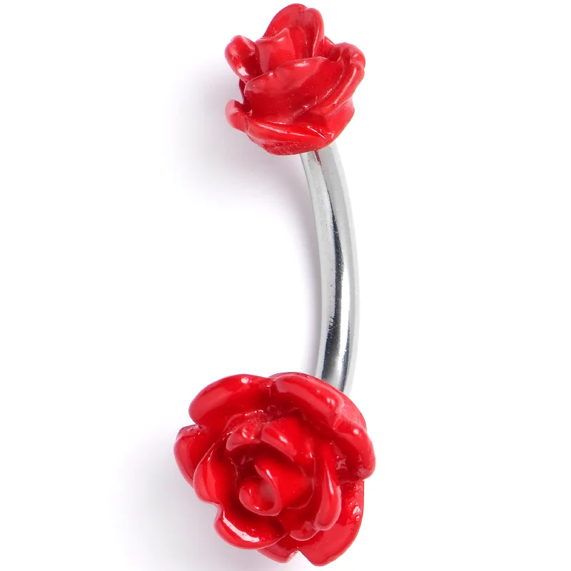 Belly Rings with Custom Features for Personalized Style -Open Bloom Rose Red Double Mount Belly Ring Belly Rings with Custom Features for Personalized Style -Open Bloom Rose Red Double Mount Belly Ring