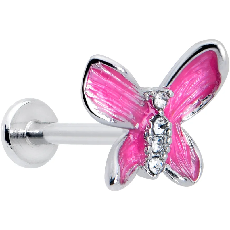 Sparkly Lip Rings with Glittering Stones16 Gauge 5/16 Clear Gem Chunky Butterfly Pink Labret Monroe Tragus
